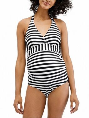 NWT Motherhood Maternity Beach Bump Striped One Piece Swimsuit Small